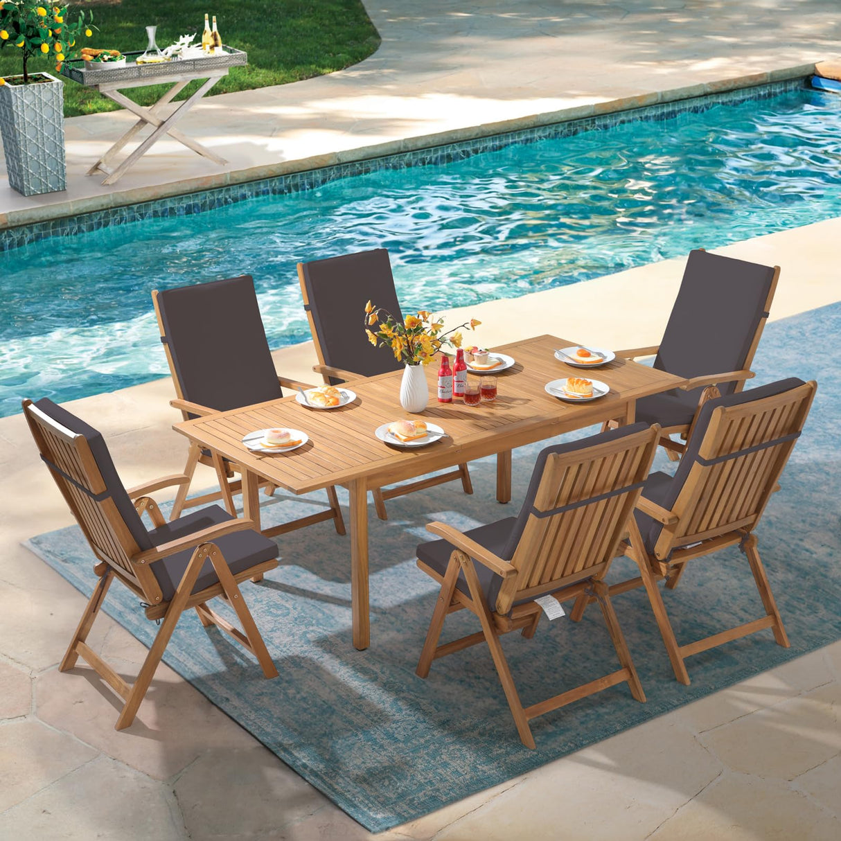 OC Orange-Casual Folding Patio Dining Chair Set of 2, Outdoor Acacia Wooden Reclining Chair w/Armrest & Removeable Cushion, FSC Certified Wood, for Porch, Backyard, Garden, Indoor, Dark Grey OC Orange-Casual