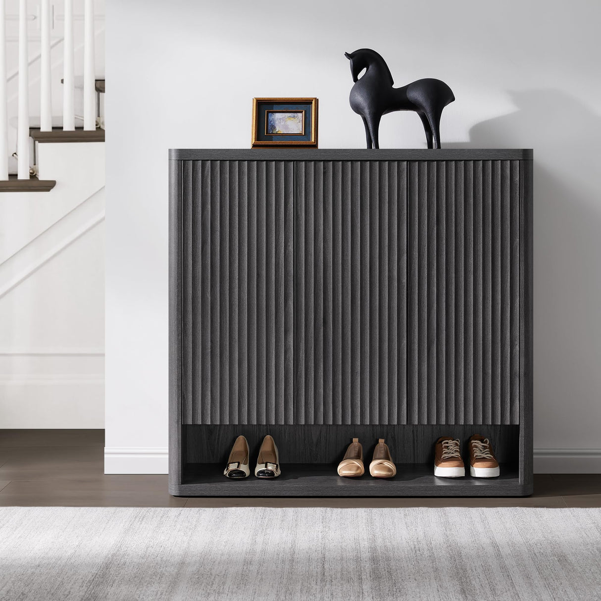 SICOTAS Shoe Cabinet 47.2" Wide Freestanding Hidden Shoe Storage Cabinet with 3 Doors & 4 Adjustable Shelves Tall Modern Shoes Rack Organizer Cabinets Storage for Entryway Hallway Living Room Entrance SICOTAS