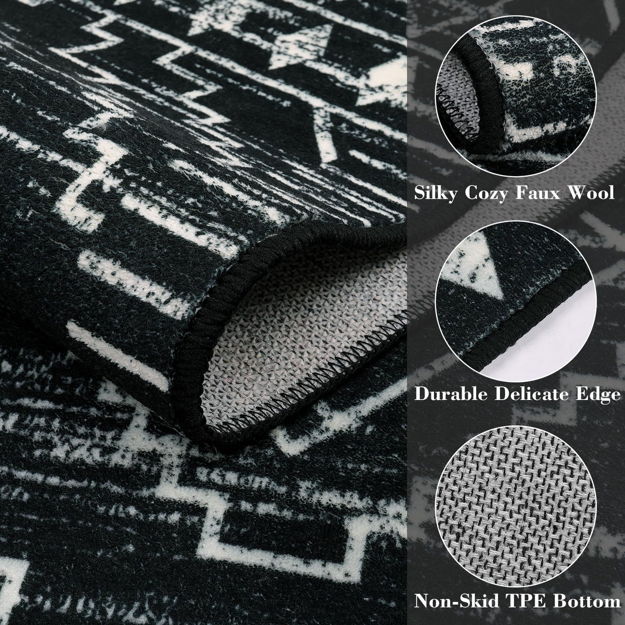 Wonnitar Moroccan Runner Rugs for Hallway 2'6"x8', Black Washable Boho Kitchen Non-Slip Rug Runner, Geometric Tribal Long Soft Bathroom Accent Area Rug for Entryway Laundry Bedroom (Black,2'6"x8') Wonnitar