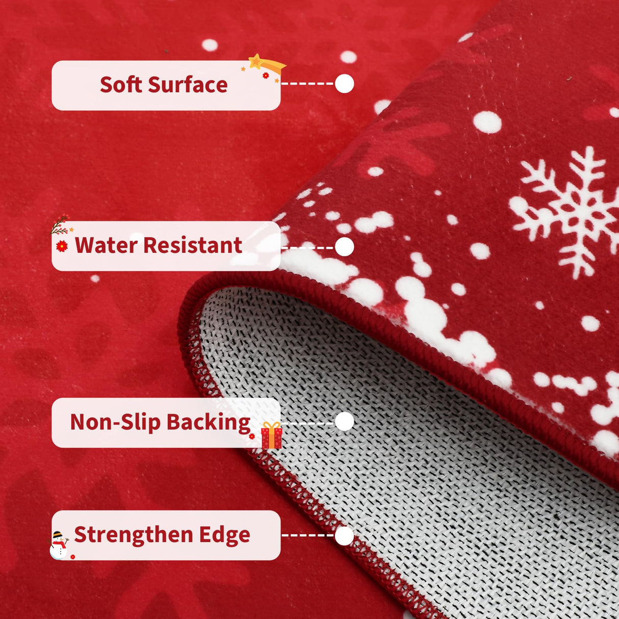 8x10 Living Room Area Rug Christmas Large Bedroom Rugs Non Slip Washable Xmas Decoration Dining Room Throw Carpet Soft Low Pile Snowflakes Rugs for Holiday Festival Boho Rug for Nursery Kitchen, Red RUGSREAL