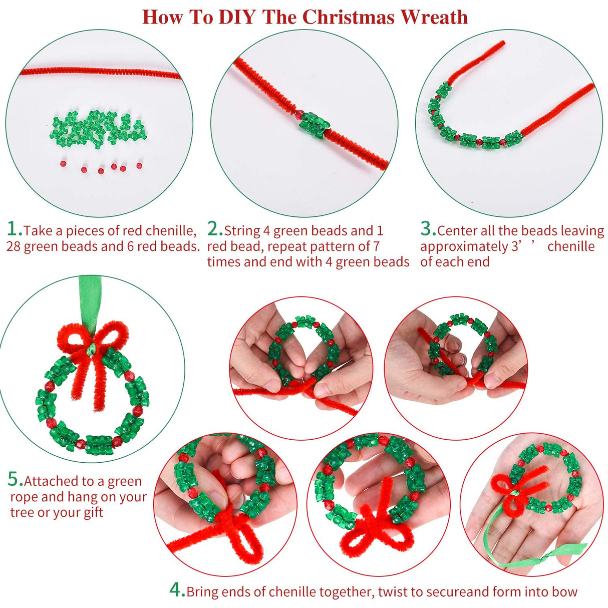 48 Sets Christmas Beaded Ornament Kit DIY Craft Bead Christmas Tree Hanging Decorations for Craft Wreath Holiday Party Xmas Tree Decor Gejoy