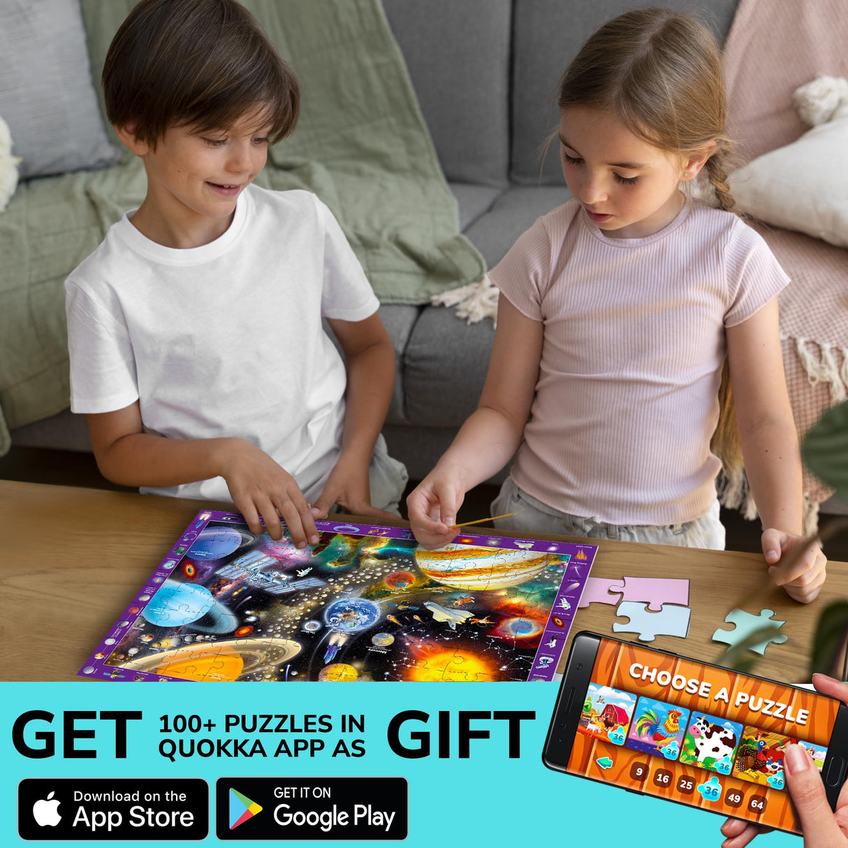 QUOKKA 100 Piece Puzzles for Kids Ages 4-6 – 3 Pack Floor Puzzles for Kids 8-10 Year Old – Learning Games World Map & Space 5-7 – United States Educational Puzzles for Toddlers 3-5 QUOKKA