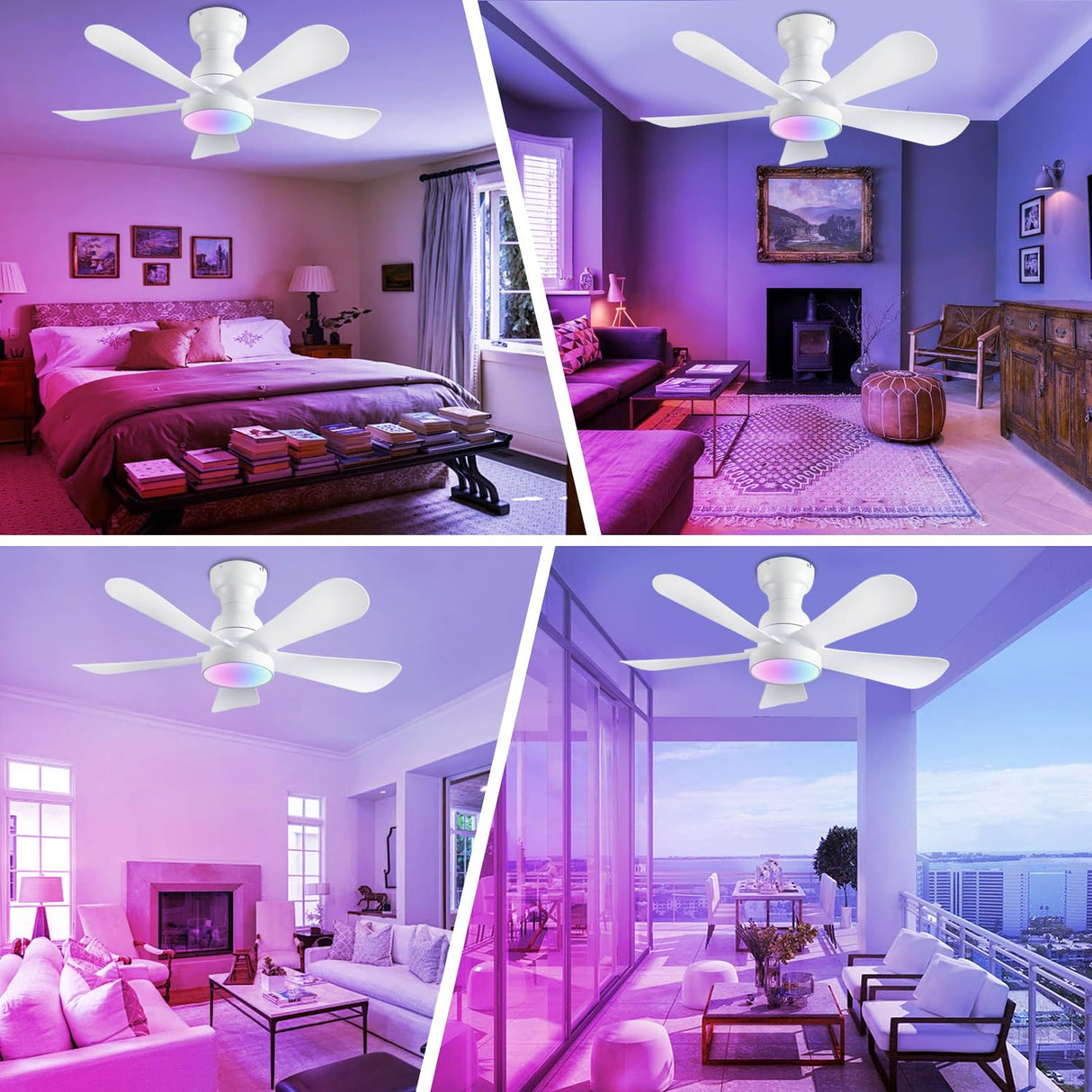 NKPU 36inch Ceiling Fans with Lights and Remote/App Control, Flush Mount Ceiling Fan with Reversible Dc Motor RGB Dimmable Light, Noiseless White Modern Small Ceiling Fan for Bedroom Indoor/Outdoor NKPU