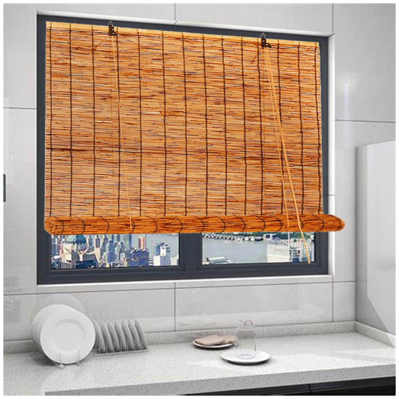 Bamboo Blinds for Windows, Bamboo Roman Roll Up Shades for Indoor/outd –  WoodArtSupply
