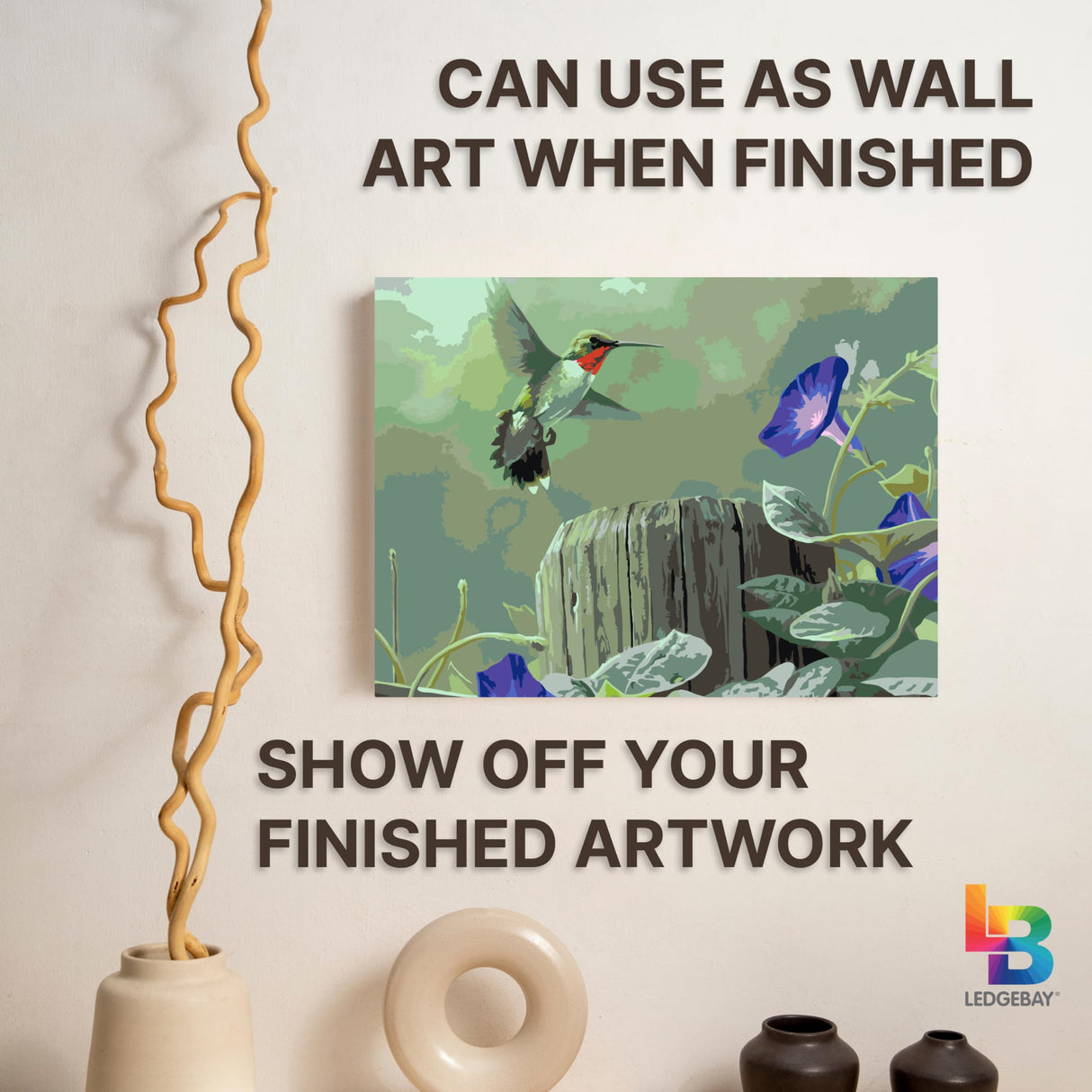 Ledgebay DIY Paint by Numbers Kit for Adults Framed Canvas Beginner to Advanced Paint by Numbers Kit, Kits Include Acrylic Paint Set, Brushes & Tabletop Easel (Hummingbird 12" x 16" Framed) Ledgebay