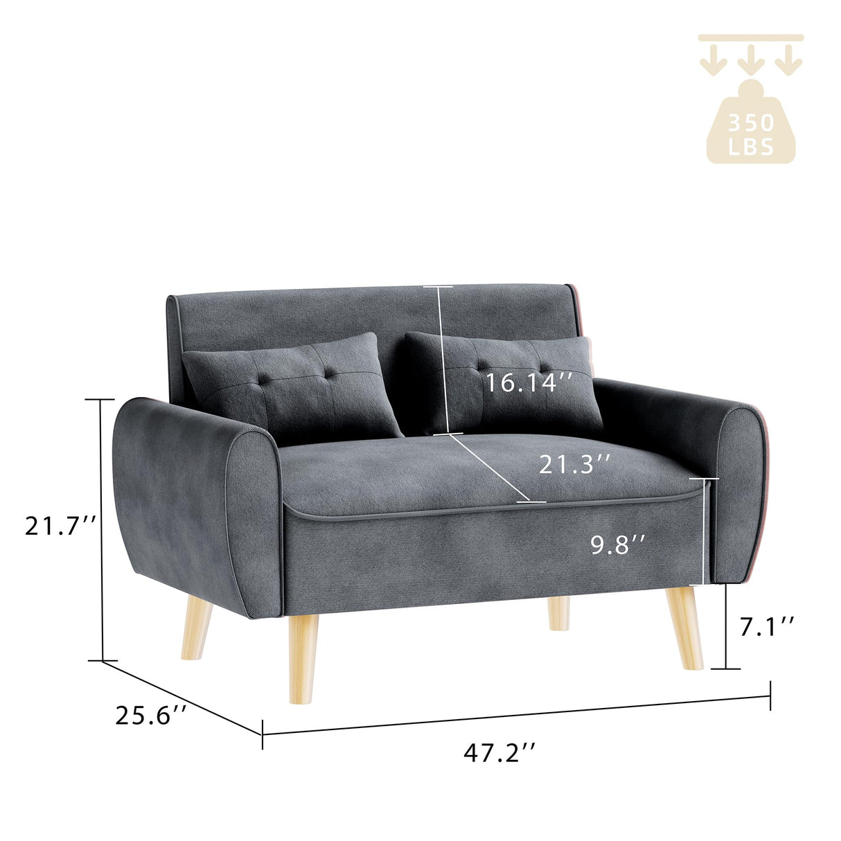 JAMFLY Sofa Set for Living Room 47'' Small Loveseat, Love Seat Couches Sofa Set for Small Spaces Bedroom Office Apartment (Dark Gray) JAMFLY