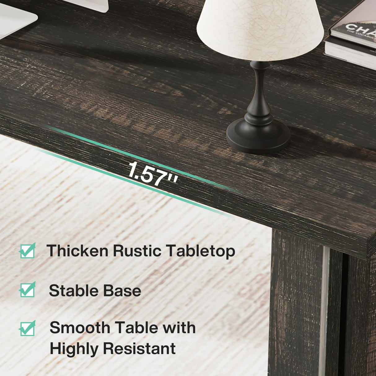 Tribesigns 63-inch Executive Desk, Vintage Office Computer Desk with Large Tabletop, Farmhouse Wood Writing Conference Table Workstation for Home Office, Study, Dark Gray Tribesigns