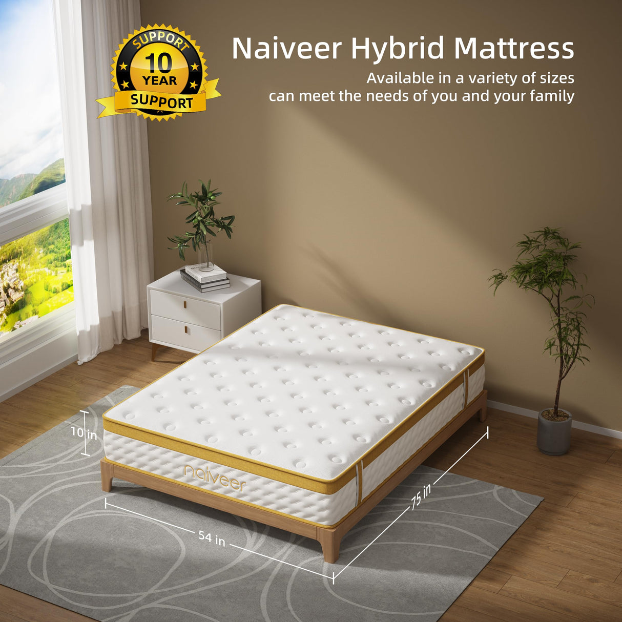 Naiveer Cooling Gel Full Size Mattress, 10 Inch Hybrid Full Mattress in a Box with Pocketed Springs Memory Foam for Back Pain & Pressure Relief with CertiPUR-US Certified Foam Naiveer