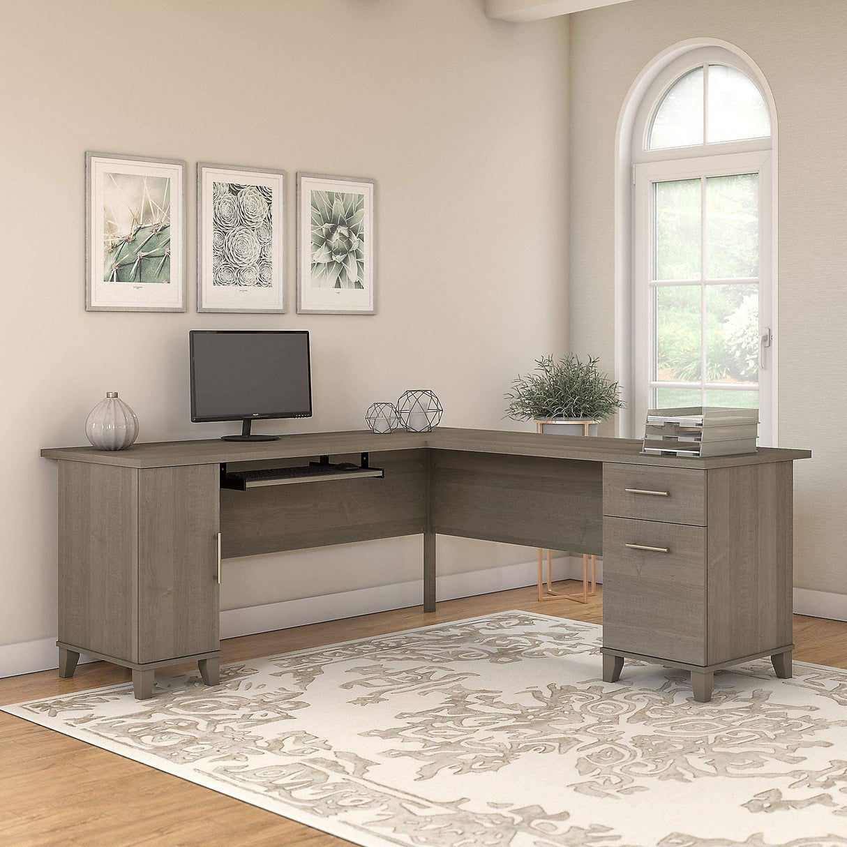 Bush Furniture Somerset 72W L Shaped Desk with Storage in Ash Gray Bush Business Furniture