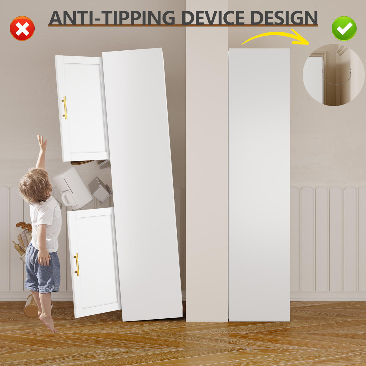 pozdeg Tall Bathroom Storage Cabinet, 67" H Metal Kitchen Pantry Cabinet with 2 Doors and 4 Adjustable Shelves, Space Narrow Bathroom Organizer for Kitchen, Living Room, Home Office pozdeg