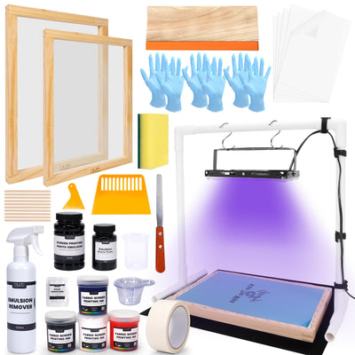 Caydo 51PCS All-in-One Screen Printing Kit with 50W LED UV Exposure Screen Printing Light, 4 Color Screen Printing Ink, Screen Printing Photo Emulsion, Screen Printing Frames