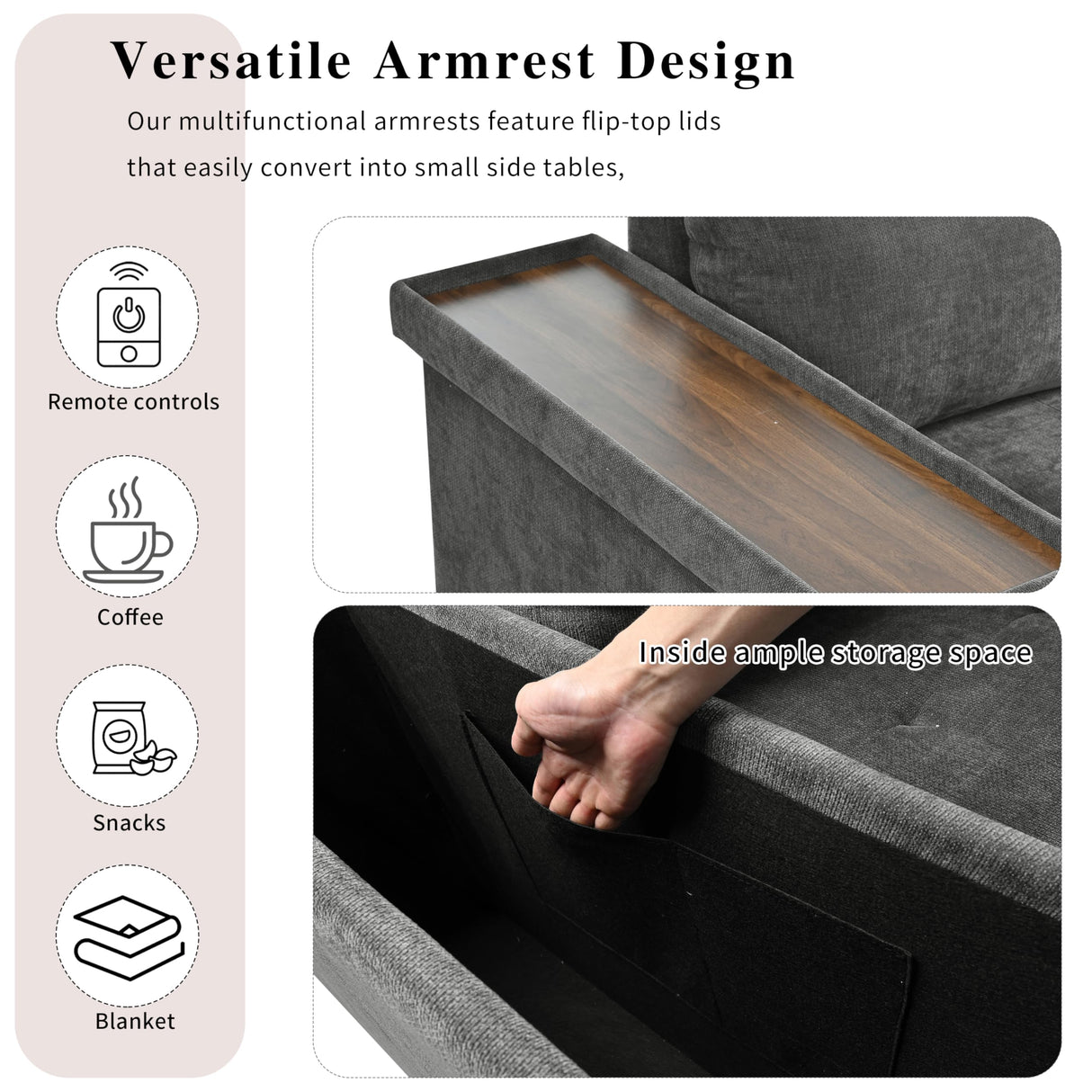 Merax Modular Sectional Sleeper Sofa with Pull Out Bed and Storage Seats, Modern L Shaped Couch & Multifunctional Wide Armrest for Living Room, Apartments, Office, Grey Merax