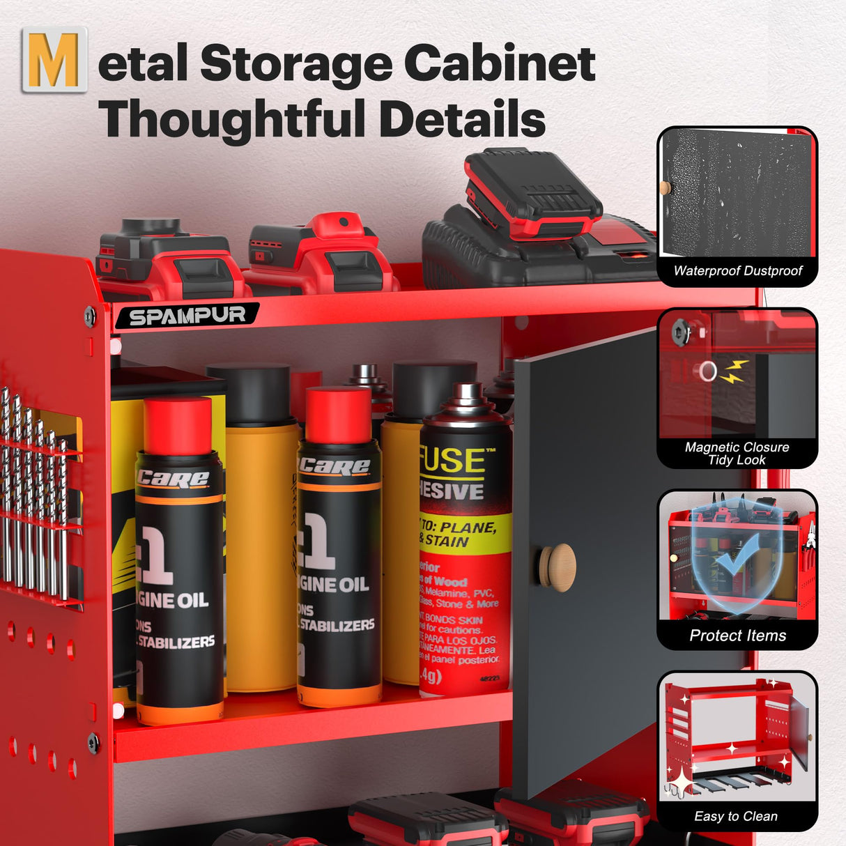 Spampur Toolbox Wall-Mounted Tool Cabinet Organizer,150LBS Weight Capacity for Power Tools, 30-Tool Garage/Studio Storage System, 15-Min Quick Assembly with Metal Frame, Father Day Gift for Men Spampur