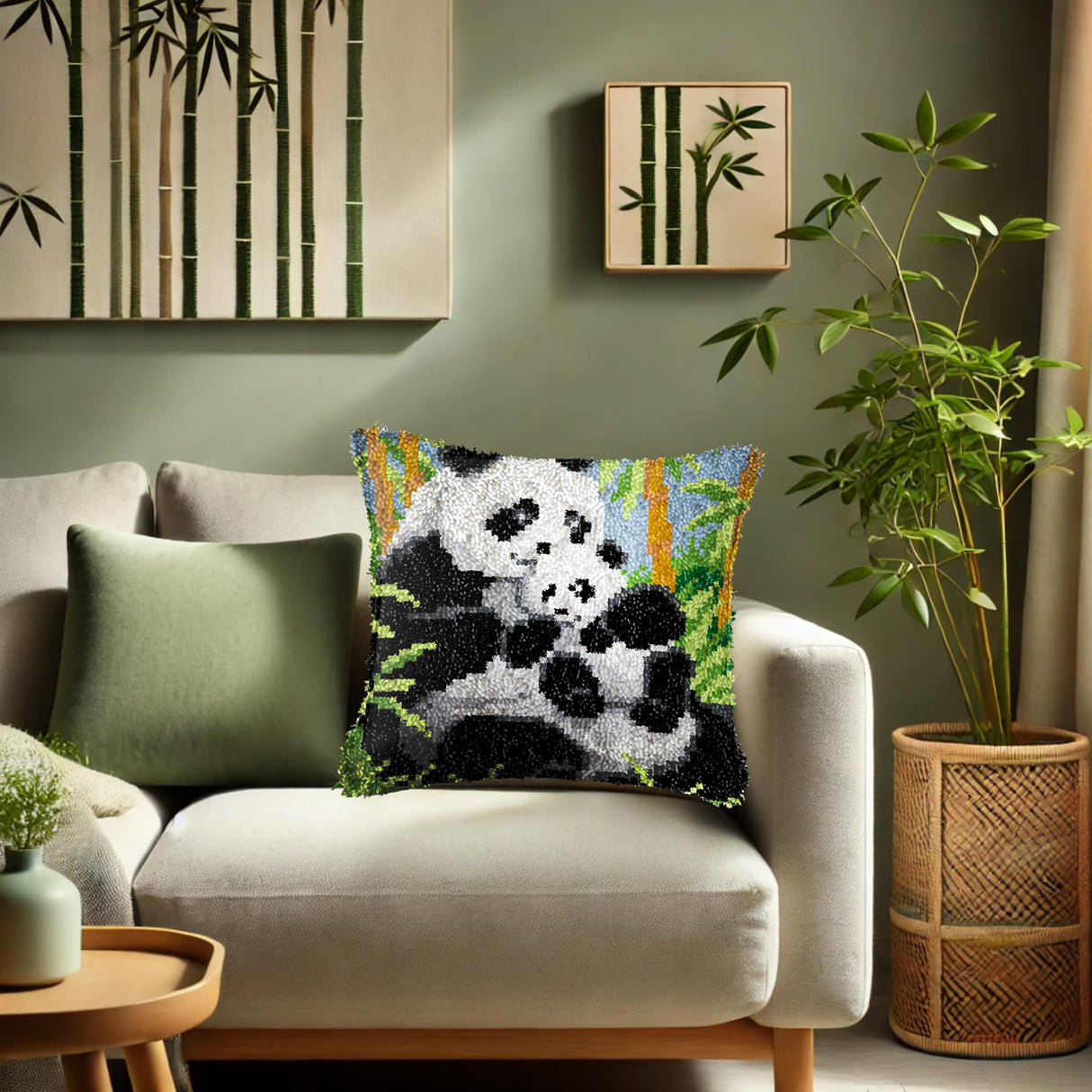 GemJelry Latch Hook Kits for Adults Kids DIY Animal Panda Pillow Cover Beginner Cross Stitch Kits with Preprinted Canvas Crochet Yarn Embroidery Hooking Kit Sofa Home Decor 17'' X 17'' GemJelry