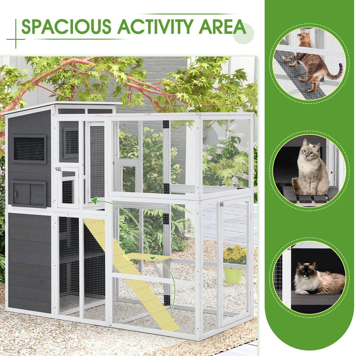 YODOLLA Wooden Cat House,Large Space Cat Cage,Large Outdoor/Indoor Catio Enclosures,Wooden Cat House Weatherproof with Multi Platforms, Indoor Interoperability,Jump Platform Grey YODOLLA