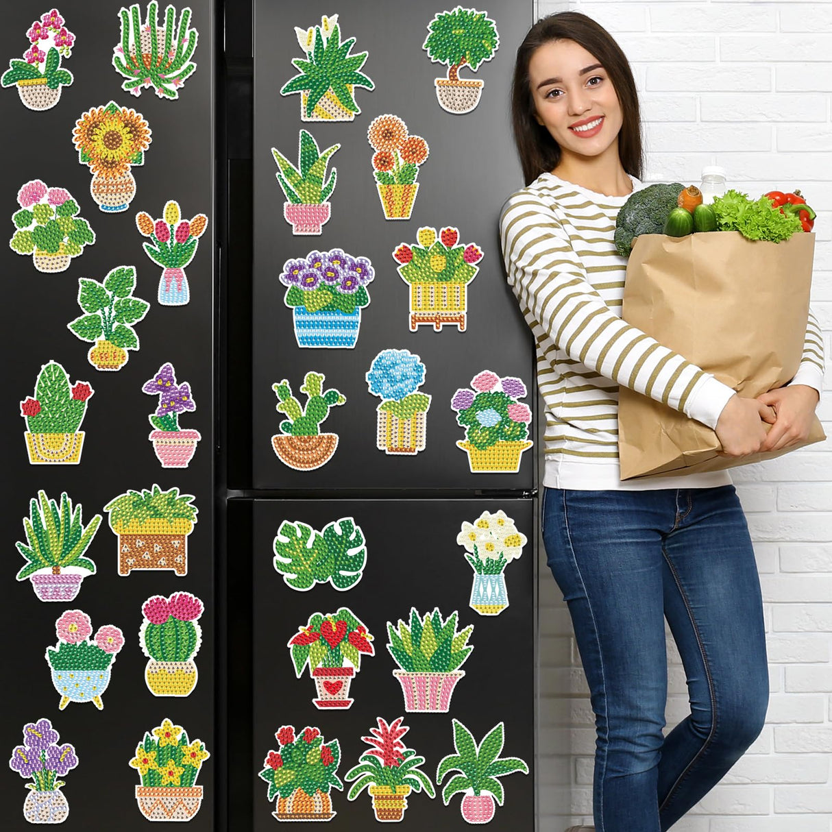 chiazllta 30 Pcs Summer Diamond Painting Magnets Flower Arts Crafts Kit Flower Refrigerator Magnetic Sticker Diamond Fridge Magnet for Adults DIY Home Decoration chiazllta