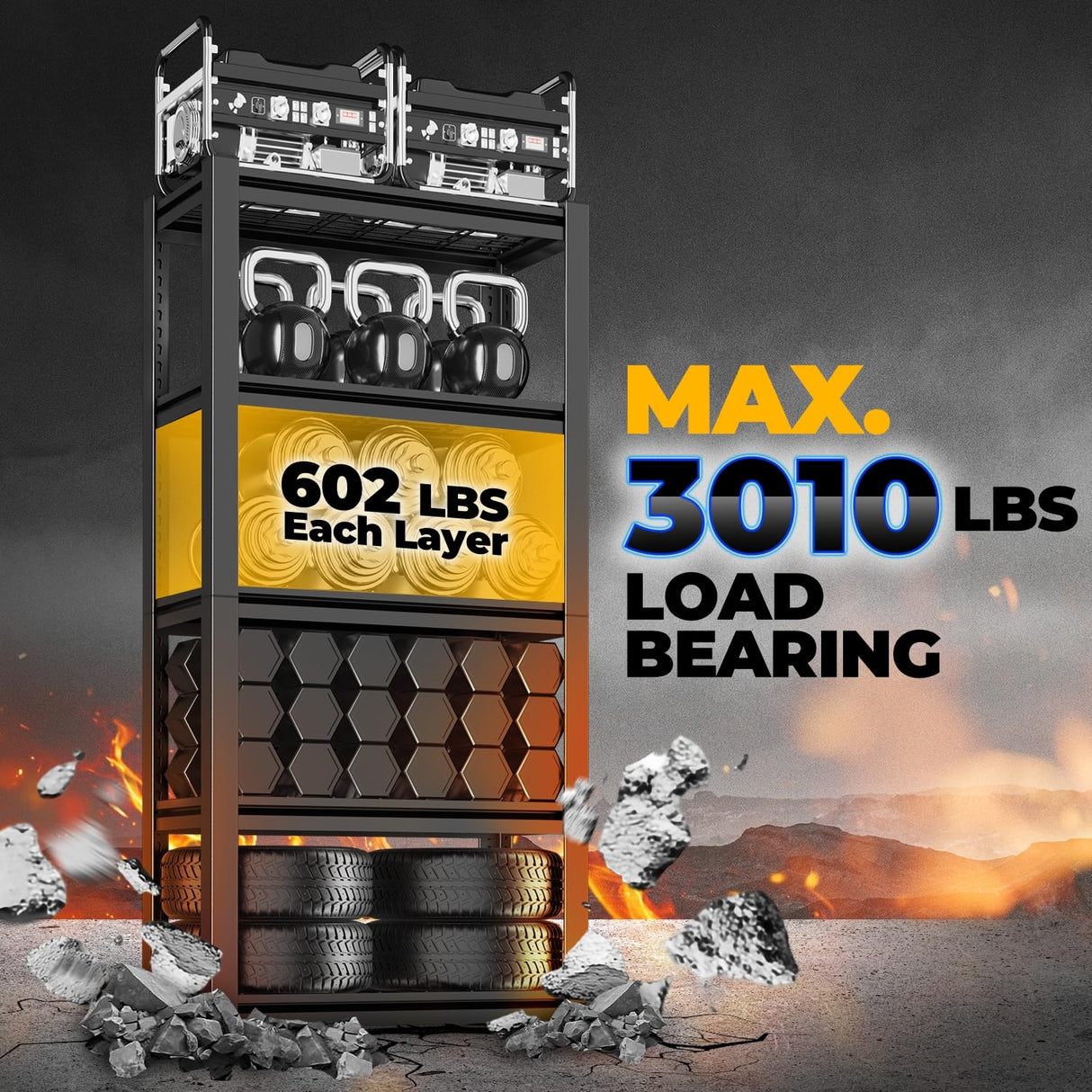 Auto Dynasty 5-Tier Storage Shelves, 72" H Heavy Duty(3000LBS Capacity) Adjustable Garage Shelving, Metal Storage Utility Rack Shelf Unit for Pantry Kitchen Warehouse, 72" H x 35" W x 16" D, Black Auto Dynasty