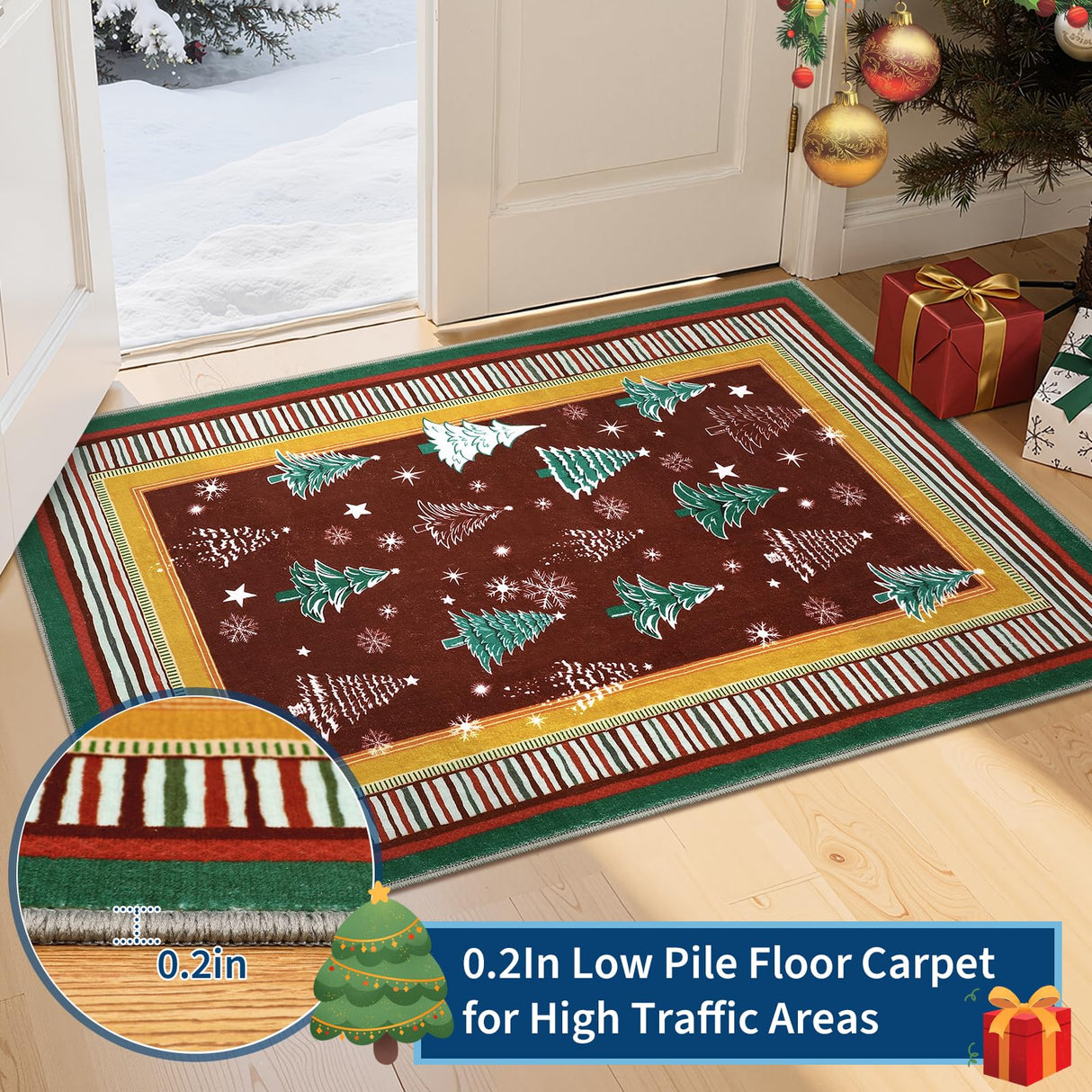 GarveeHome 2.5x8 Christmas Rug Runners for Hallways Non Slip,Christmas Tree Print Kitchen Rugs Washable Area Rug for Entryway, Low Pile Soft Red Holiday Decor Carpet for Bedroom Laundry Room GarveeHome
