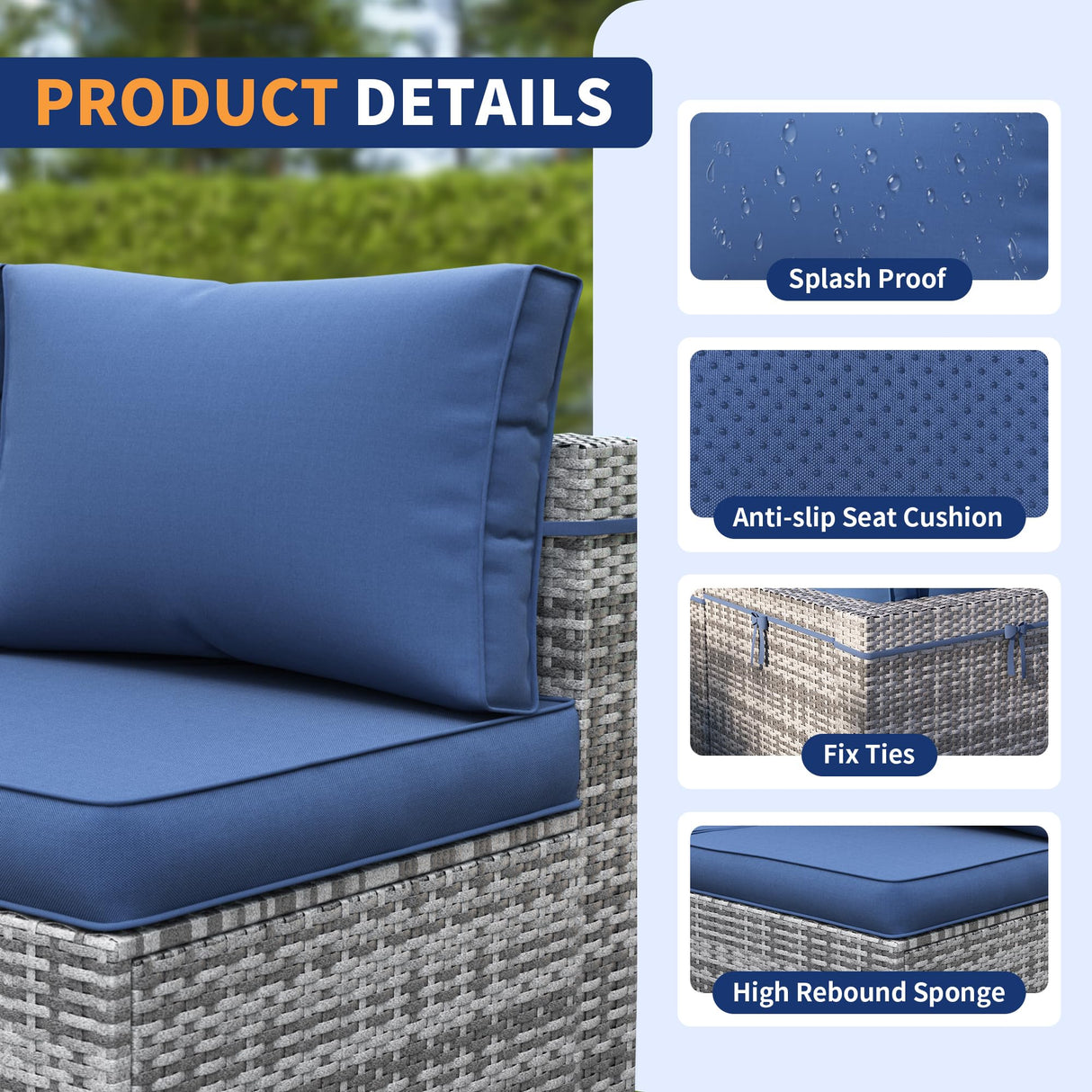 VONZOY Patio Furniture Set, 12-Piece Outdoor Sectional with Free Cover, All-Weather Wicker Patio Conversation Sets for Backyard (Grey with Navy Cushion) VONZOY
