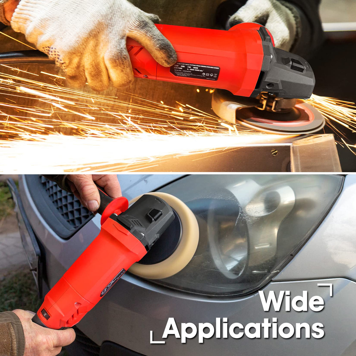 SHALL Angle Grinder Tool 7.5Amp 4-1/2 Inch, 6-Variable-Speed Grinders Power Tools, Electric Metal Grinder 12000 RPM w/ 2 Safety Guards, Cutting Wheels, Flap Discs, Non-Slip Handle for Metal/Wood SHALL