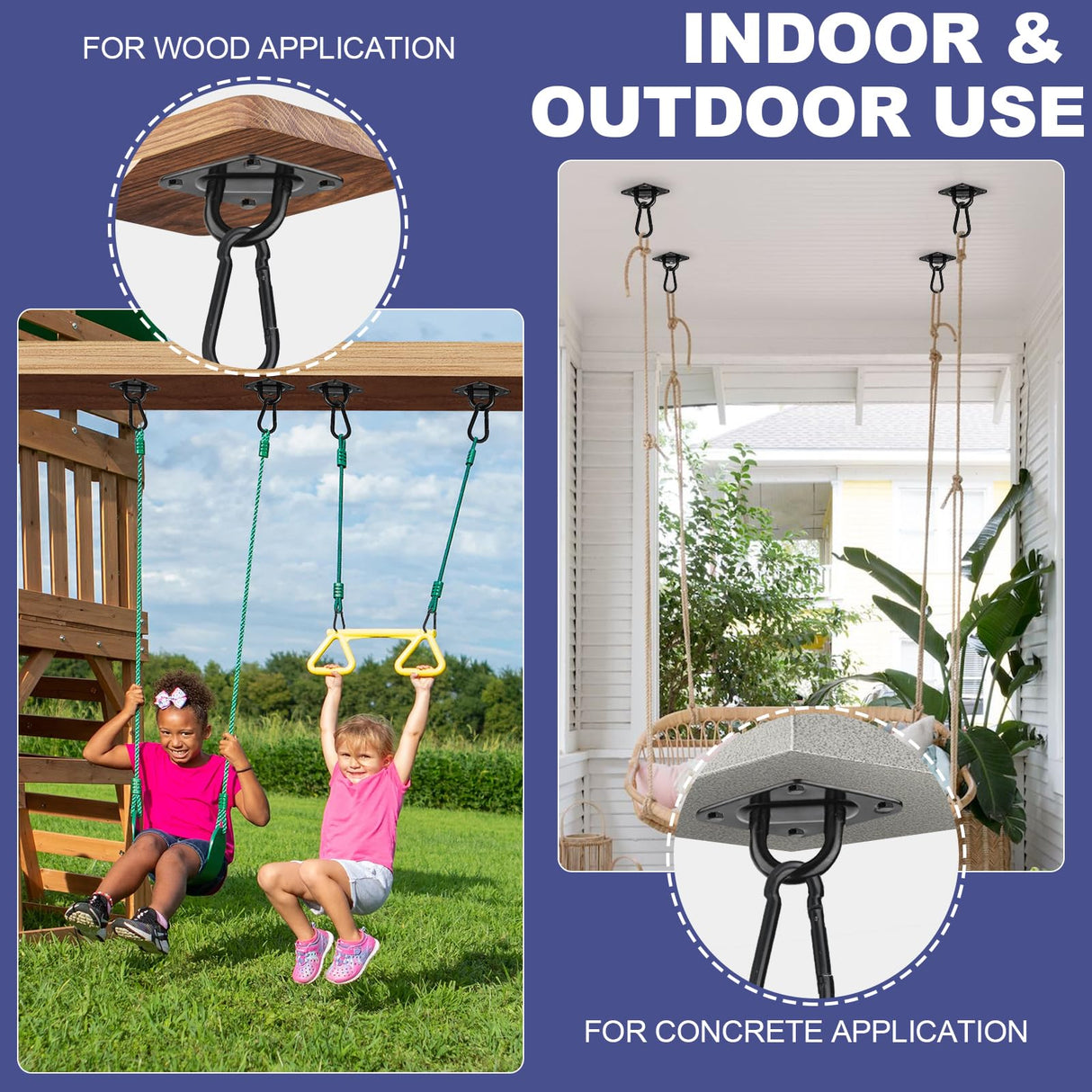 Feanron Hammock Hooks 2 Pack, Heavy Duty Hammock Hanging Kit, M10 304 Stainless Steel Pad Eye Hanging Hooks for Porch Swing Hang, 1700Lbs Holding Capacity,Black Feanron