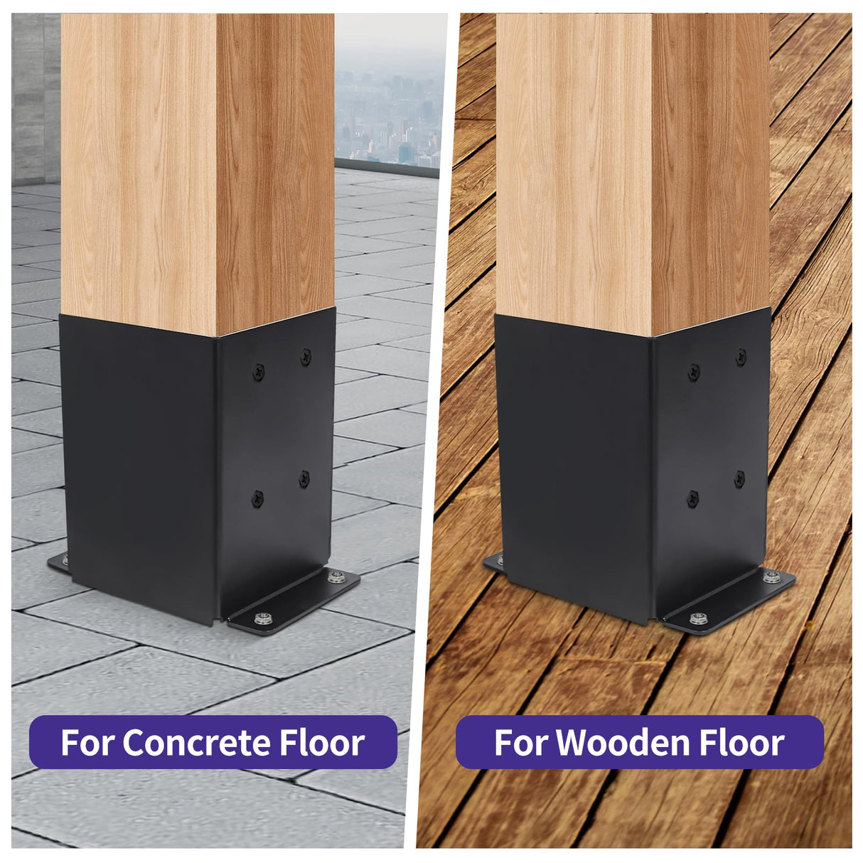 Nrspp 4x4 Post Base 4 Pcs,(Inner Size3.5"x3.5")Wood Fence Pergola Post Bracket , Black Powder Coated Post Anchor,Deck Post Base Support Base Plate Pergola Brackets Fence Kit Nrspp