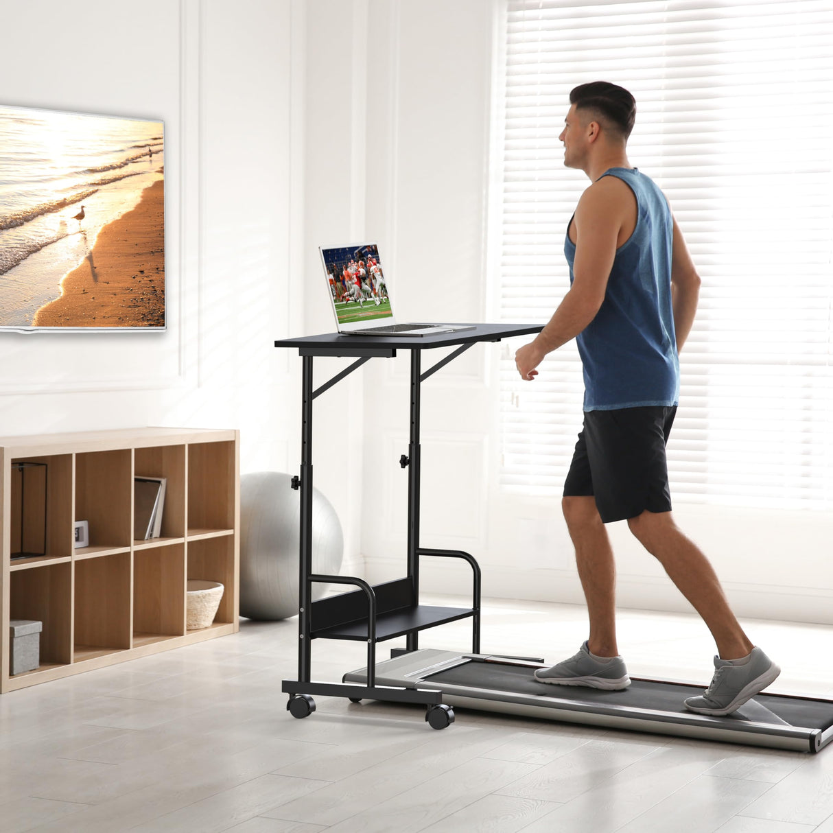 SHW Mobile Adjustable Small Standing Desk Laptop Workstation, Black SHW