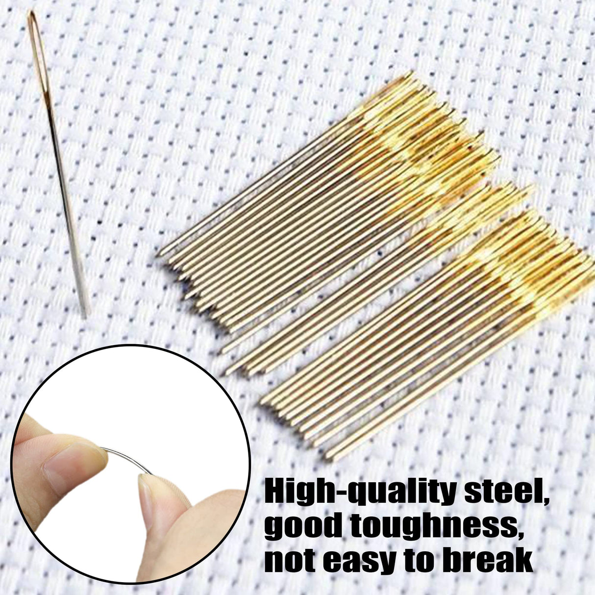 120pcs Cross Stitch Needles +2 Needle Threader Golden Color Large Eyes Cross Stitch DIY Embroidery Hand Needles Sewing Needles in Transparent Box Size 22# 24# 26# 28# JIGEGE