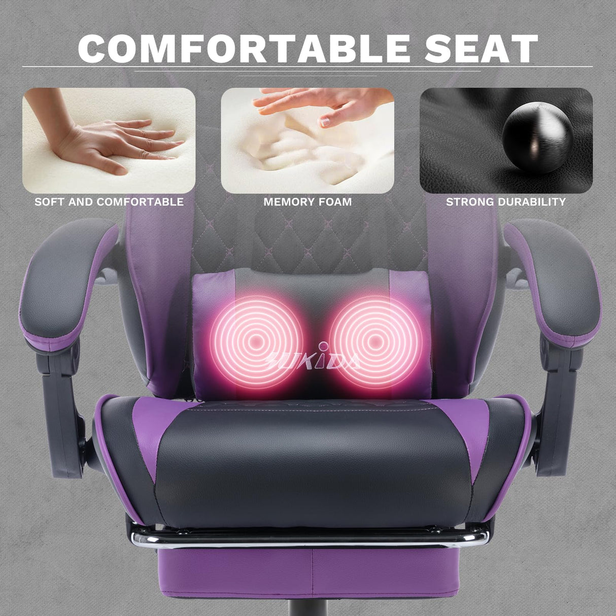 Ergonomic Video Gamer Chairs Gaming Computer Chairs Gamer Chairs for Adults Massage Lumbar Support Swivel Height Adjustable Headrest Backrest SUKIDA