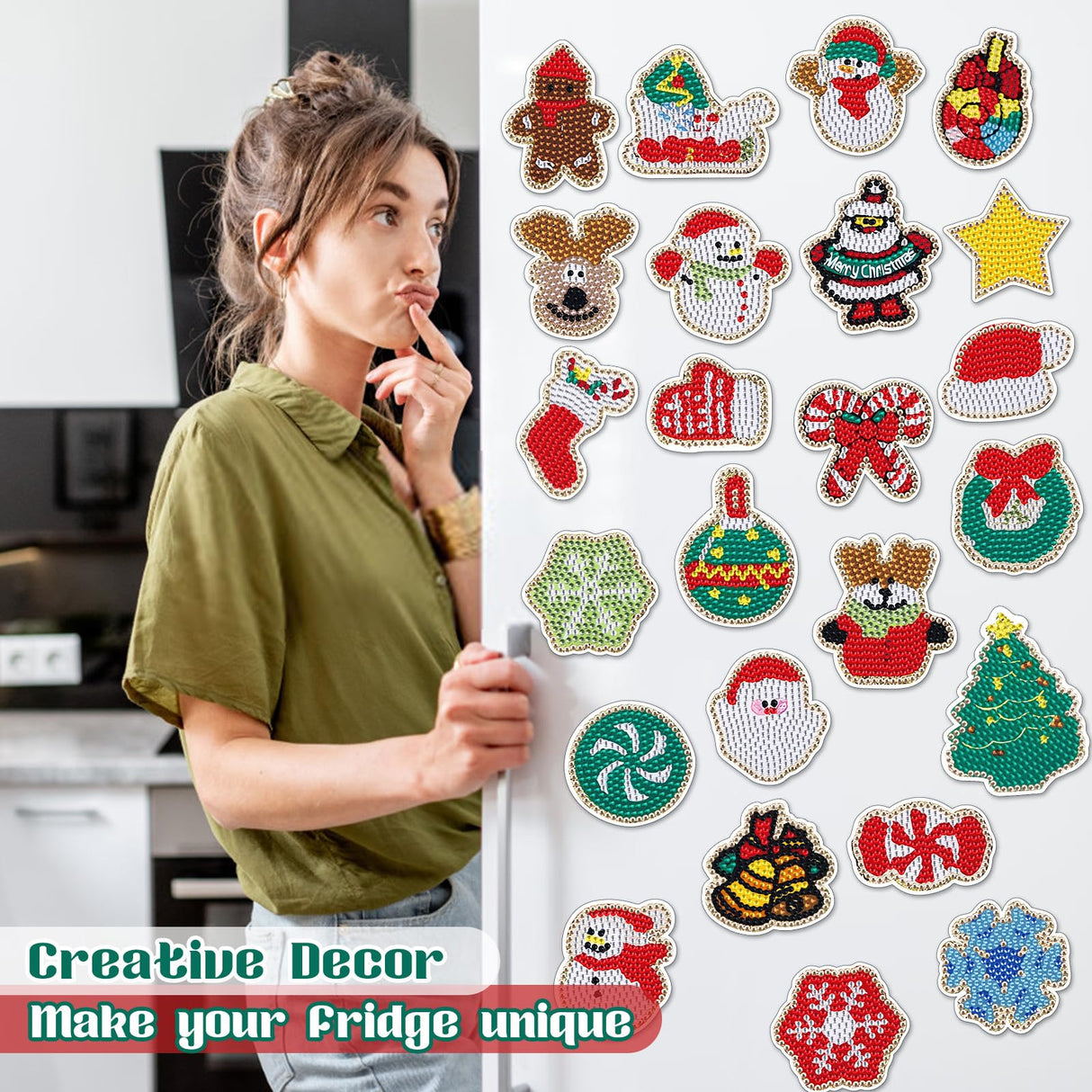 ZYNERY 24 Pcs Diamond Painting Magnets, Diamond Art Magnets, Mini Diamond Painting Kits, Refrigerator Magnets, 5D Diamond Painting Kits for Adults DIY Crafts Home Decor Gift (Christmas Theme) ZYNERY