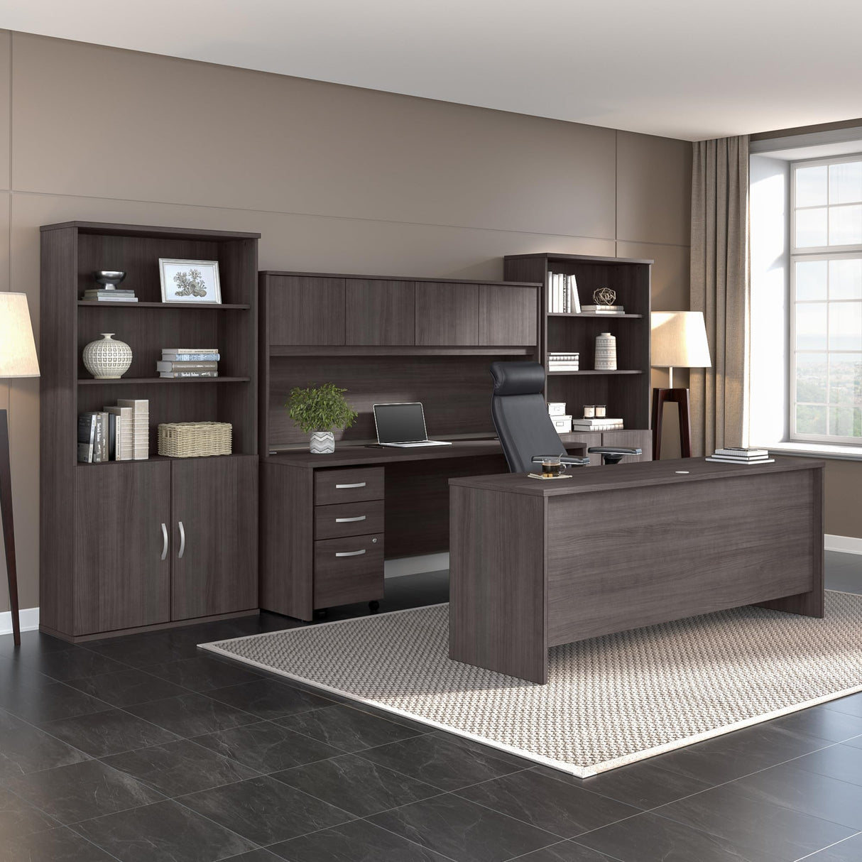 Bush Business Furniture Studio C Low Storage Cabinet with Doors and Shelves, Storm Gray (SCS160SG) Bush Business Furniture