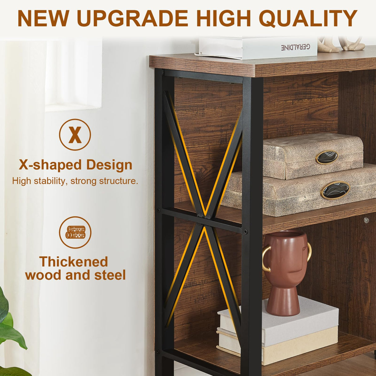 HOMISSUE Cube Storage Organizer Shelf, Rustic Horizontal Bookshelf with 5 Cube Storage, Industrial Short Wide Bookcase with 3 Tier Shelves, Low and Long Cube Bookshelf for Living Room, Office, Brown HOMISSUE