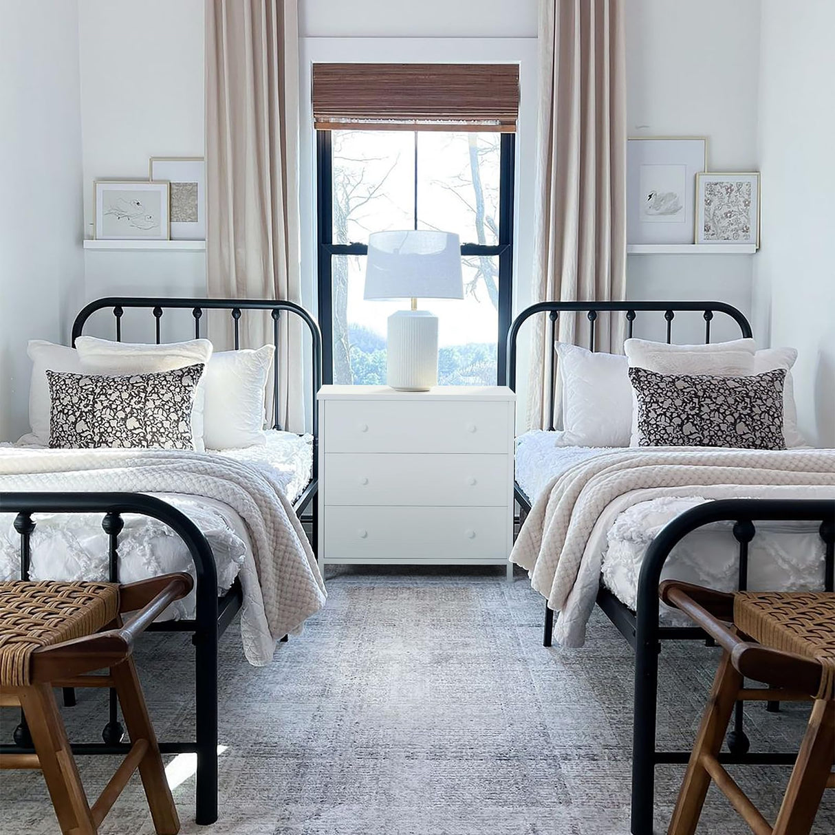 BOLUO White Nightstands Set of 2, Large Night Stand Fabric 3 Drawer Dresser for Bedroom Closet,Girls Modern BOLUO