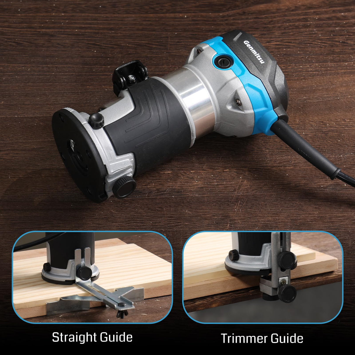 Genmitsu 1.25 HP 65mm Diameter Palm Trimmer Router, Compact Router Wood Tool With Fixed Base, 6 Variable Speeds 10000-30000 R/MIN, with 1/4“ Collet, Perfect for CNC Woodworking & DIY Project Genmitsu