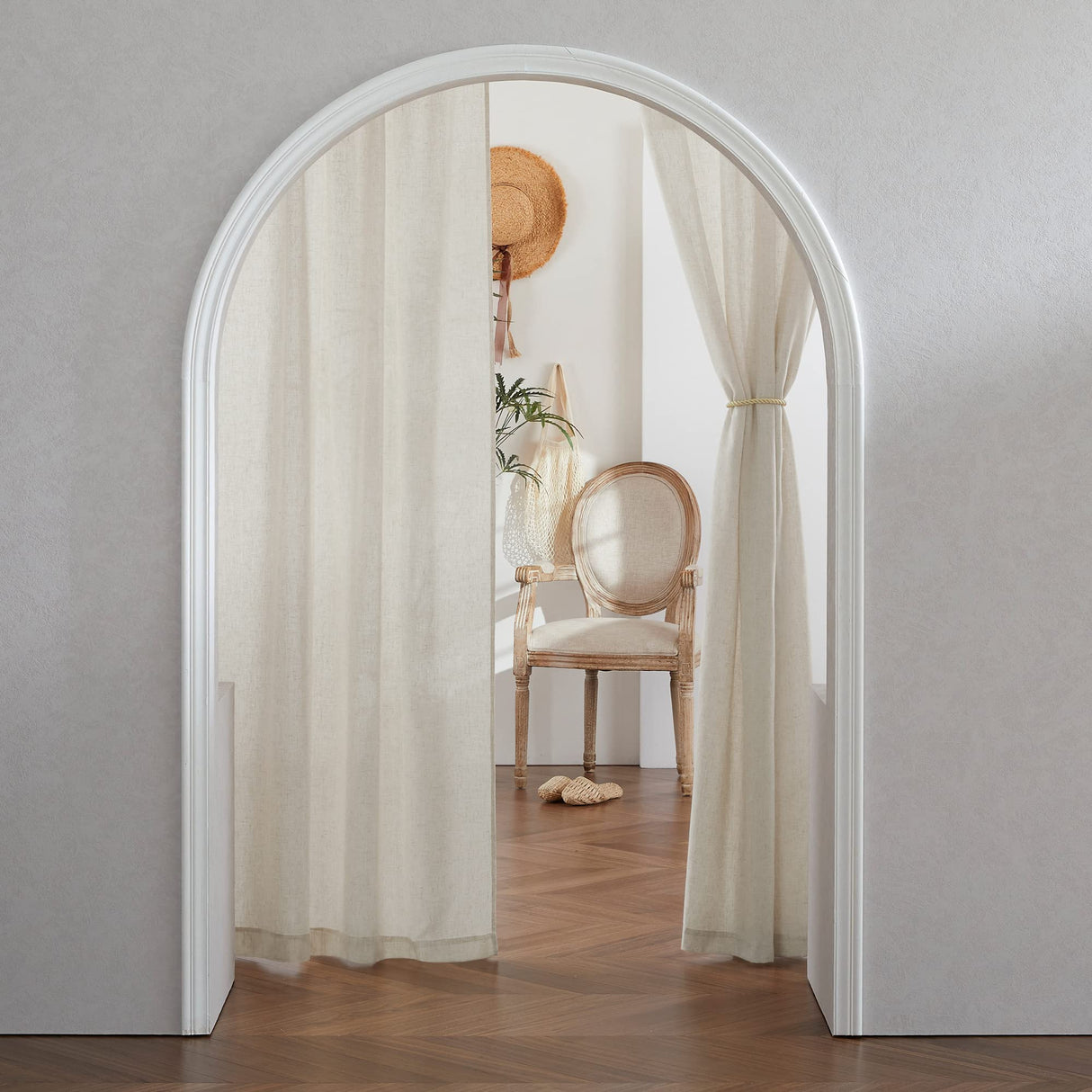 RYB HOME Flax Linen Blend Curtains 84 Inches Long - Semi Sheer Breathable Woven Light Filtering Window Treatment Drapes for Living Room, Bedroom, Office, Nursery, W 52" x L 84", 2 Panels, RYB HOME