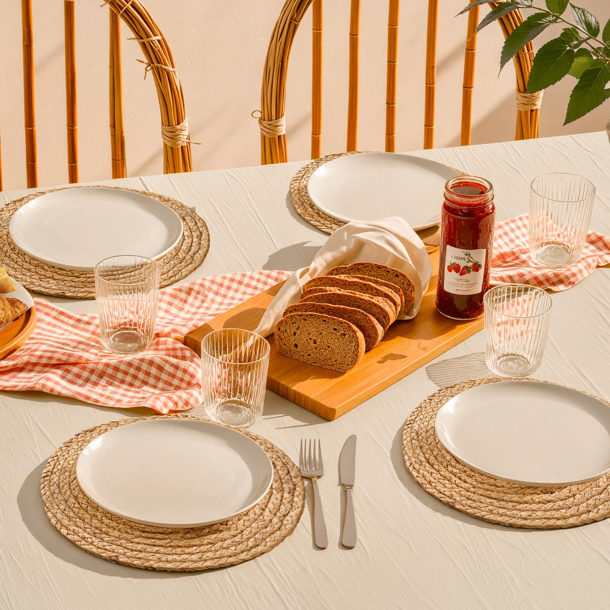 Aofmee 12 inch Round Woven Placemats Set of 6, Boho Rattan Place Mats, Natural Water Hyacinth Table Placemats, Farmhouse Weave Table Mats, Rustic Braided Wicker Charger Plates for Dining Table Decor Aofmee