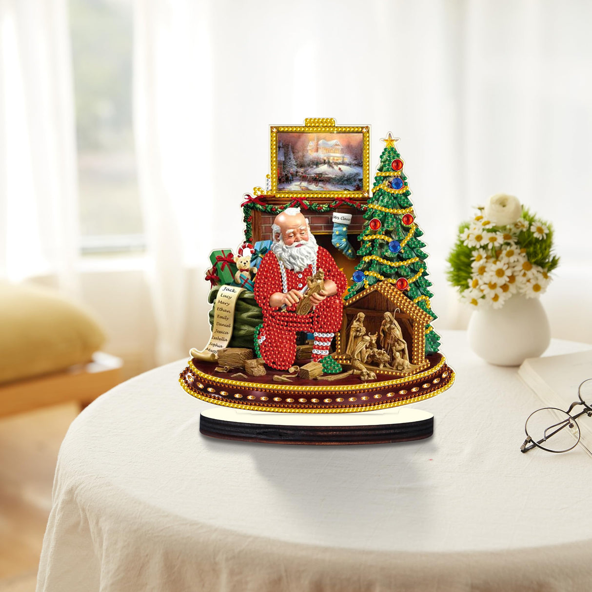 Christmas Diamond Art Tabletop Decoration, DIY Santa Claus in Carving, Diamond Art 5D Special Shape Crystal Diamond Partial Diamond Art Painting Mosaic Handicraft, Home Office Tabletop Decor Gift MVVMTOP
