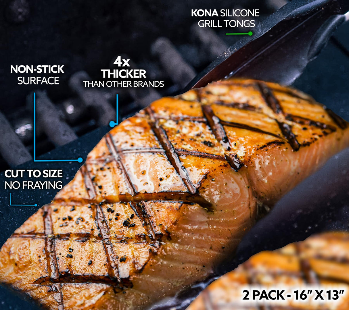 Kona Best BBQ Grill Mat - Heavy Duty 600 Degree Non-Stick Grill Mats Outdoor Grill | Premier BBQ Grill Accessories Nonstick Grill Matt (Set of 2) Engineered in The USA | 7-Year Warranty Kona