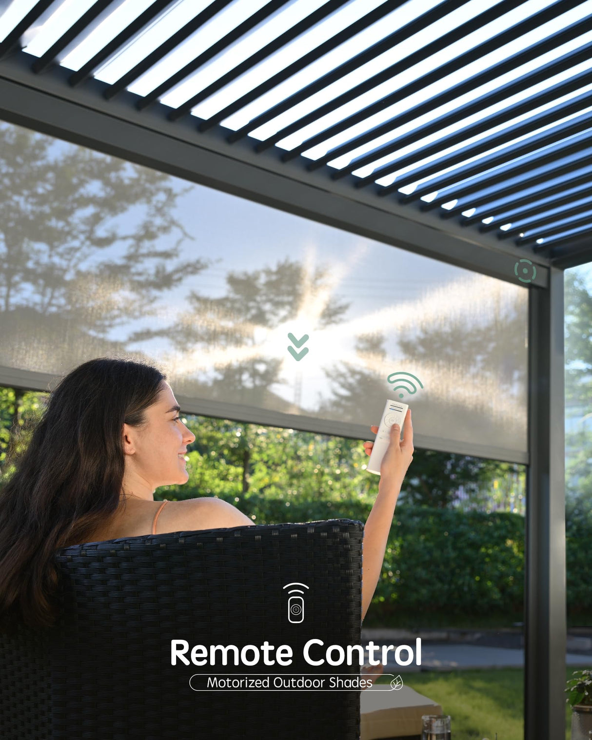 Yoolax Motorized Customized Shade 10Ft for Louvered Pergola, Sun Screen with Remote Control Yoolax