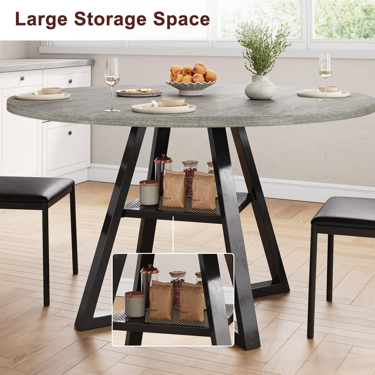 Jocoevol Round Dining Table for 4,Kitchen Dining Room Circle Dinner Pedestal Table,Space Saving Wood Kitchen & Dining Room Furniture, 42In,Grey Jocoevol