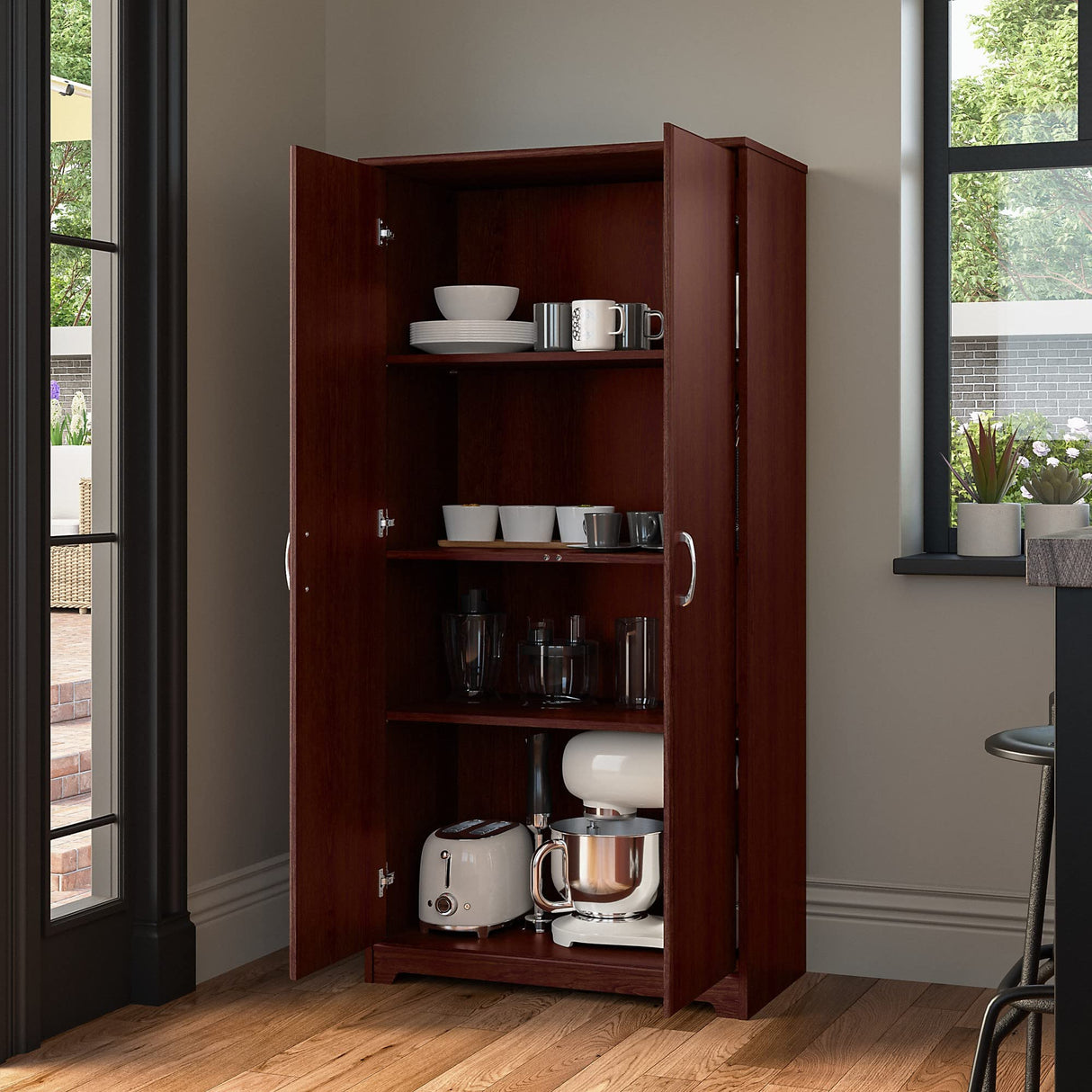 Bush Furniture Cabot Kitchen Pantry Cabinet with Doors, Tall, Harvest Cherry Bush Business Furniture
