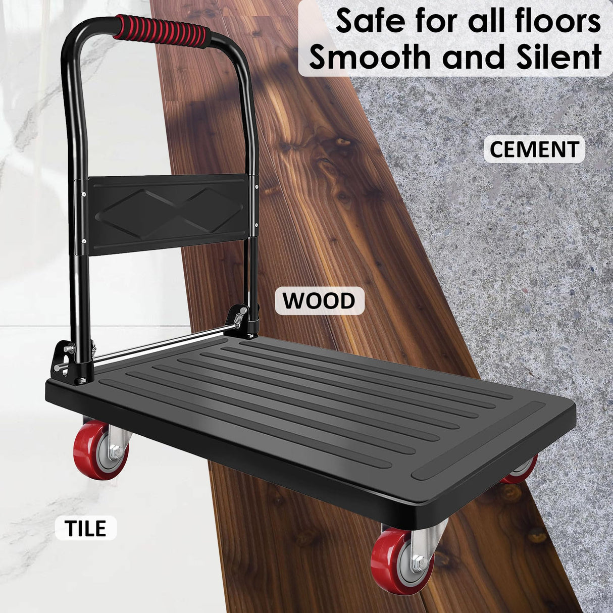 Finnhomy 3 Inch Swivel Casters Wheels Set of 4 Heavy Duty Plate Casters Premium Polyurethane Wheels PU Load Bearing 2,200 Lbs Anti-wear Smooth Casters Red (Free Screws) Finnhomy