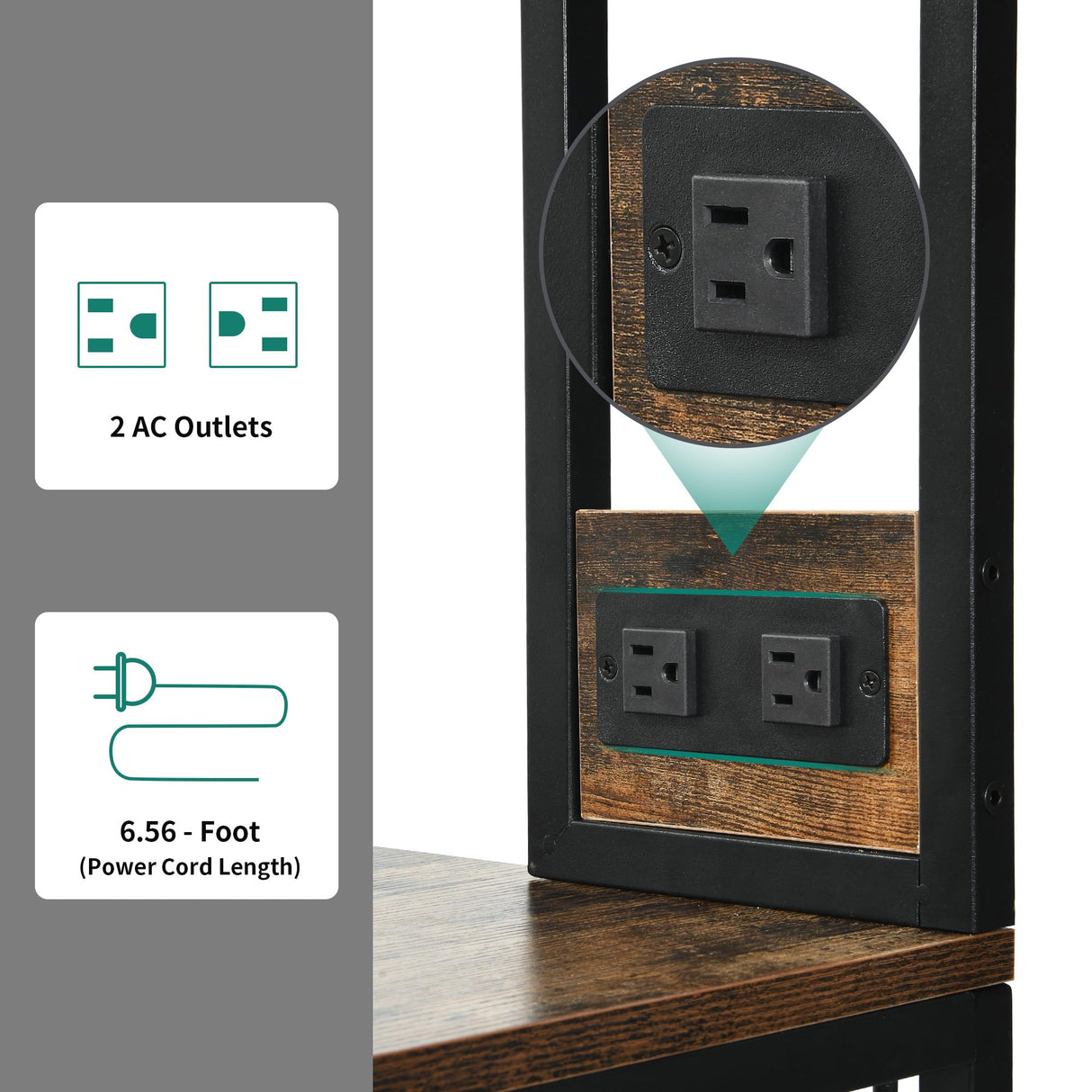 YITAHOME 39 Inch Rustic Brown Kitchen Microwave Stand and Bakers Rack with Power Outlet and 6 Hooks YITAHOME