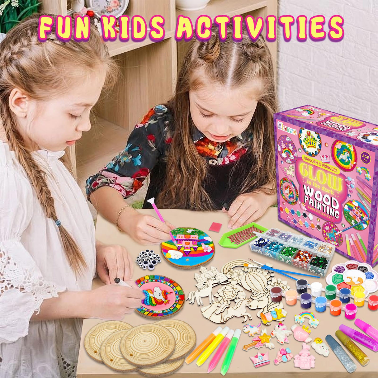 klmars Unicorn Themed Wooden Painting Kit-Glow in The Dark-Arts & Crafts Gifts for Kids Girls Ages 5-12-Wood Slice Craft Activities Kits -Unicorn Art Toys for Kids Christmas Gifts klmars