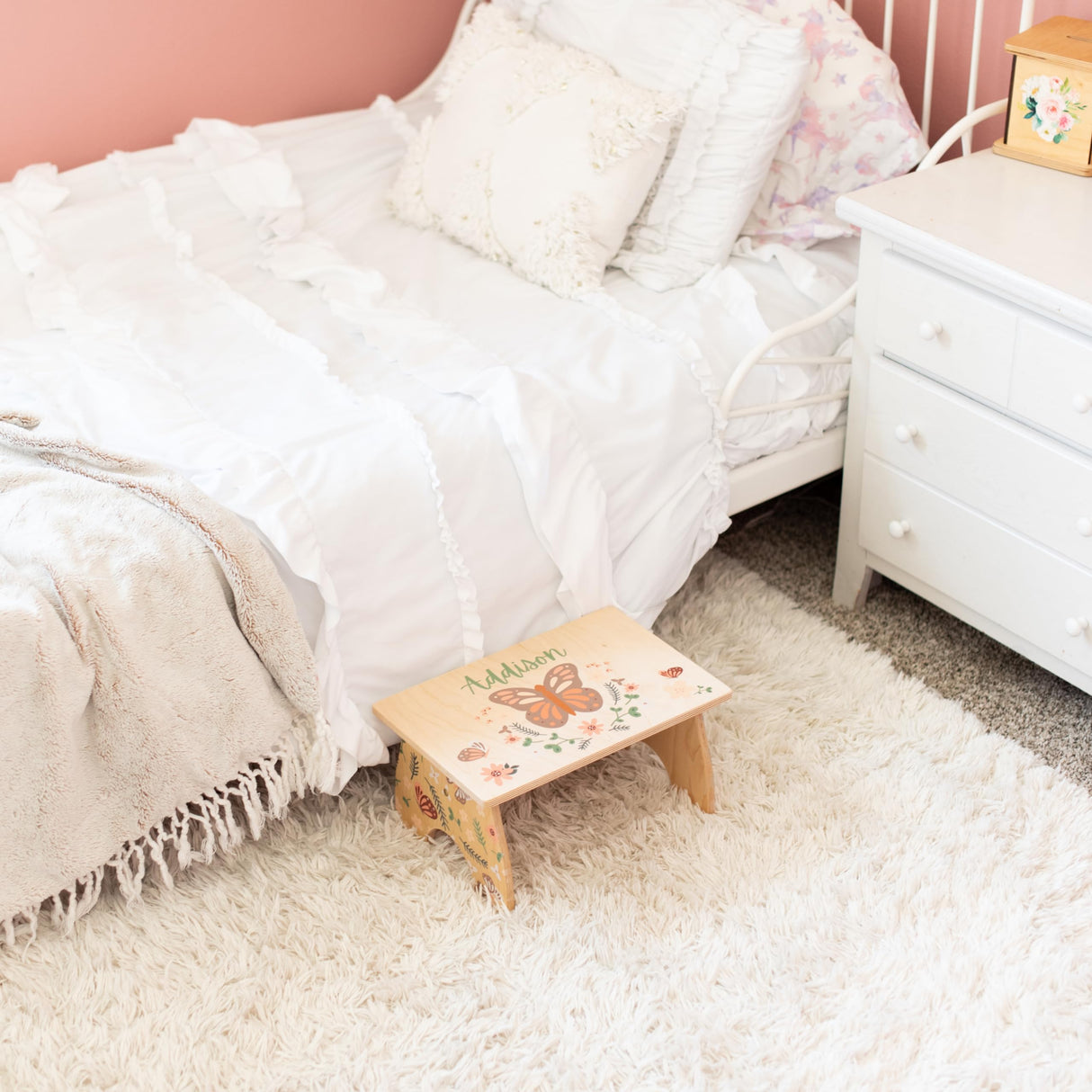 Unicorn Step Stool for Kids- Personalized Wood Toddler Step Stool with Name for Kitchen Sink, Bathroom, Potty Training, Kitchen Sink- Sturdy and Safe- Made in USA by BloomOwl (Unicorn- Doodle) BloomOwl