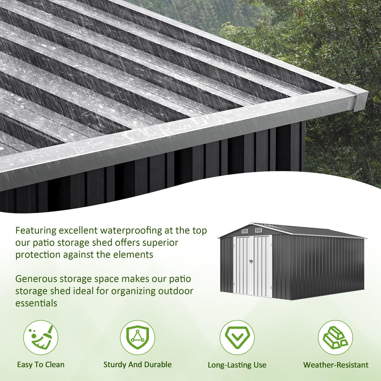 DAUSOLA 10x12 FT Outdoor Storage Shed, Metal Garden Tool Shed with Updated Frame Structure and Lockable Doors, Ideal for Backyard Garden Patio Lawn, Grey DAUSOLA