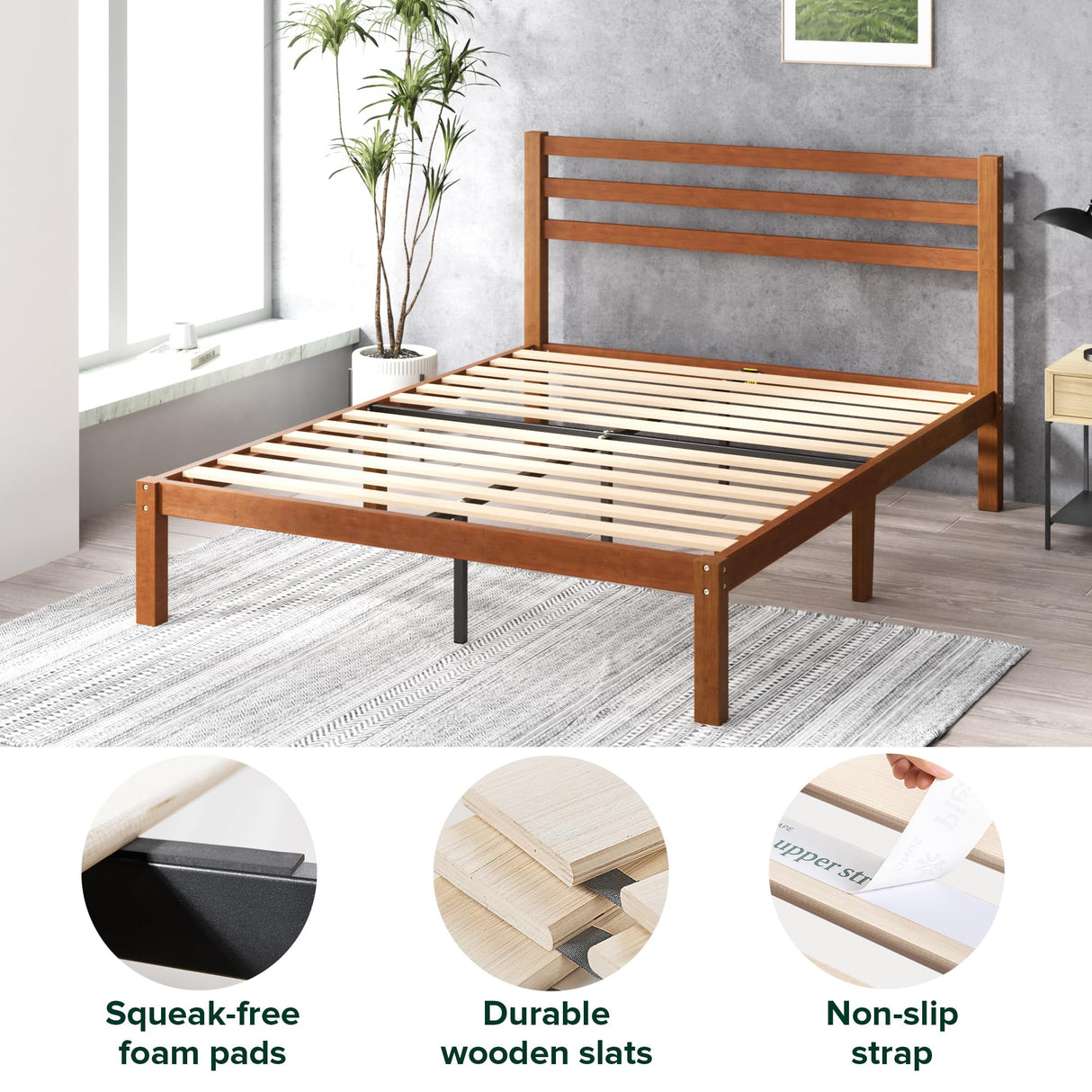 ZINUS Leah Bamboo Platform Bed Frame with Headboard, No Box Spring Needed, Wood Slat Support, Easy Assembly, King ZINUS