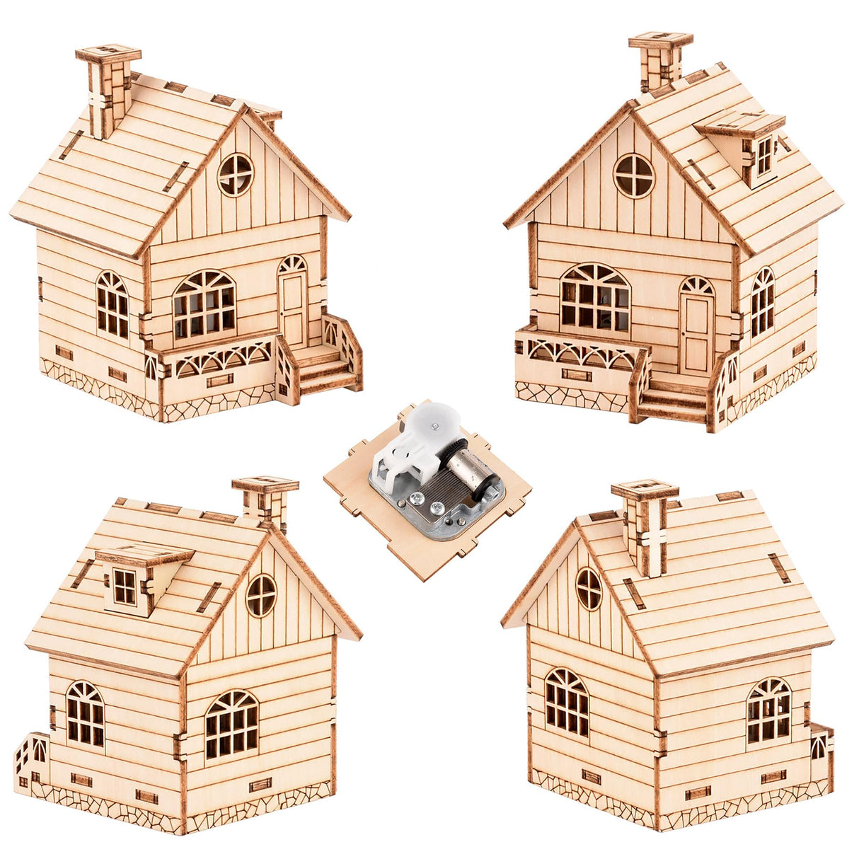 MPIUET 3D Wooden Wind-up Music Box Puzzles, Clockwork Musical Mechanism Movement Little House, 3D Jigsaw Teaser Puzzles, Log Cabin DIY Wood Model Kits for Adults MPIUET