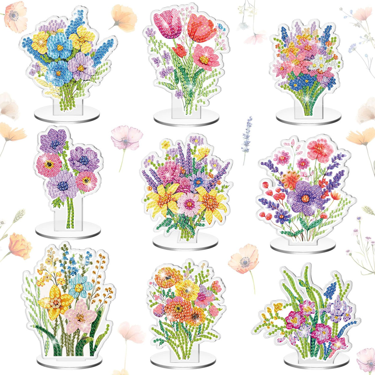 Kosiz 9 Pcs Diamond Painting Table Decorations Spring Wildflower Diamond Art Kits for Adults Double Sided Acrylic Flower Centerpieces Sign for Tabletop Beginner DIY Crafts Gifts Home Party Decor Kosiz