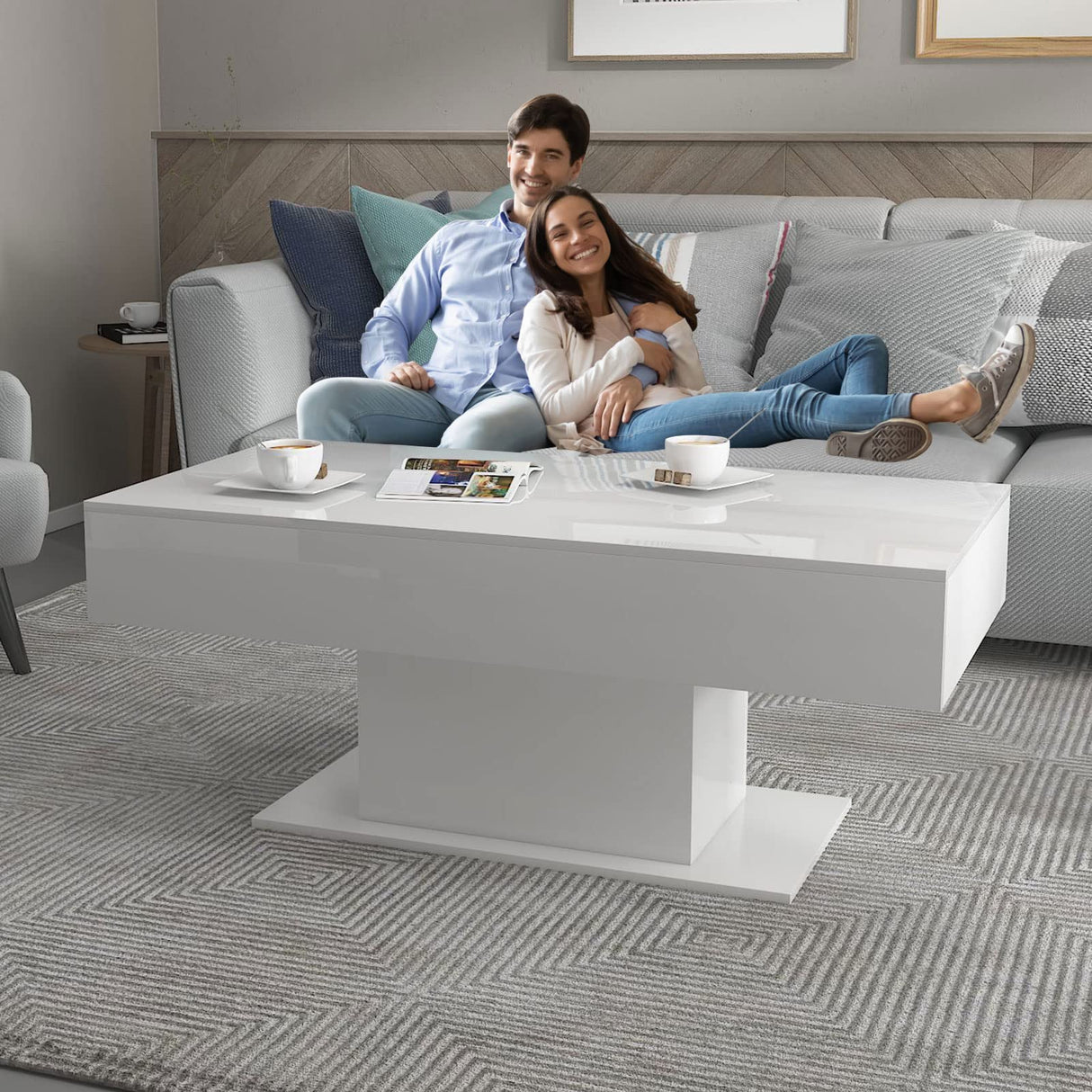 Led Coffee Table Living Room White Coffee Table Mesas De Centro Para Salas Modernas Nesting Coffee Table Modern Coffee Table for Living Room Sliding Center Table (White) HedoAjim